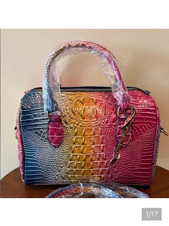 unbranded Handbags - Croc Embossed Multicolor Satchel crossbody/ shoulder bag  Pink Gold Blue /goldto